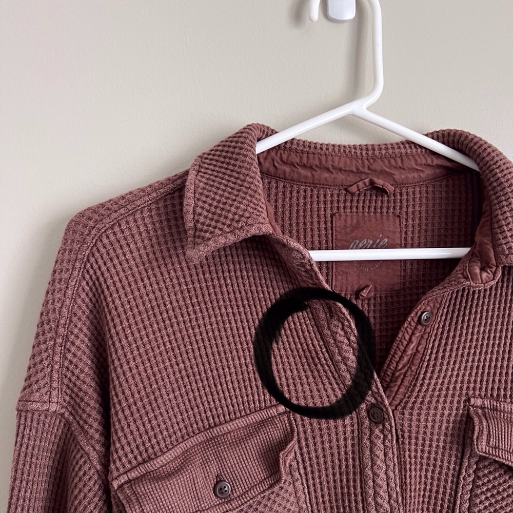 Aerie Brown Lumberjane Waffle Knit Button Down Shirt Jacket Oversized Small - Picture 3 of 10